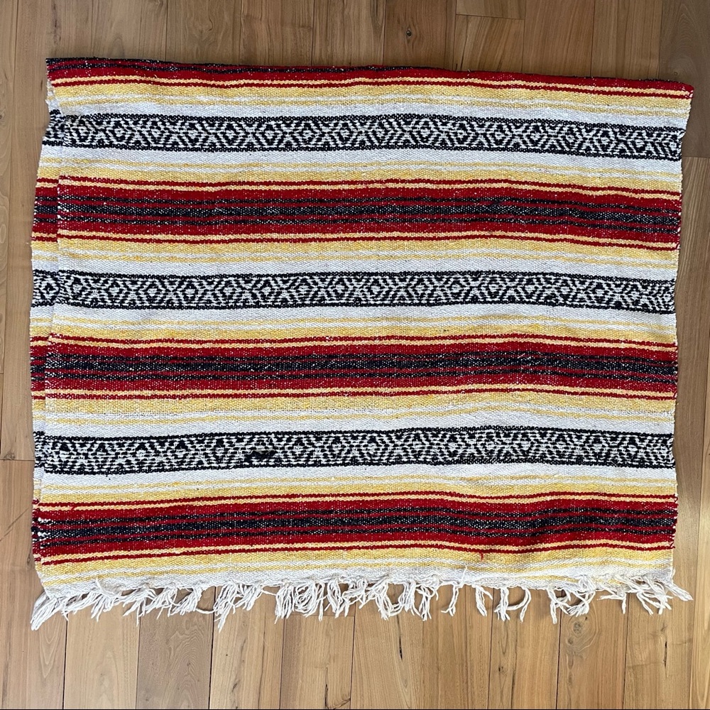Vintage: Red, Yellow, White, & Black Authentic Mexican Falsa Blanket - Picture 1 of 5